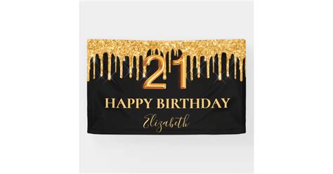 21st Birthday Black Gold Glitter Balloon Style Banner Zazzle