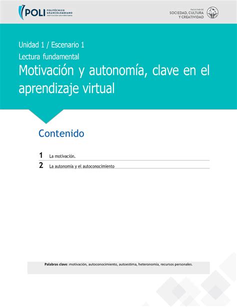 Lectura fundamental escenario 1 apuntes Palabras clave motivación