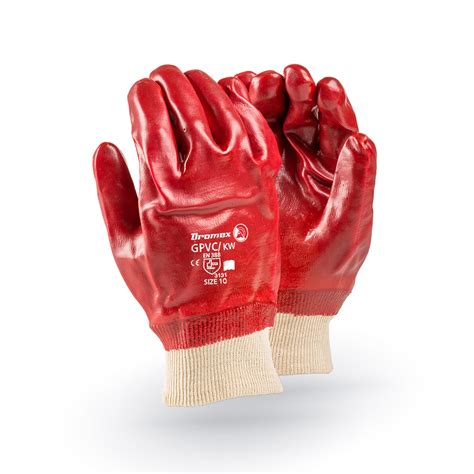 Dromex Pvc Knit Wrist Glove Red White Smooth Palm Galaxy Safety