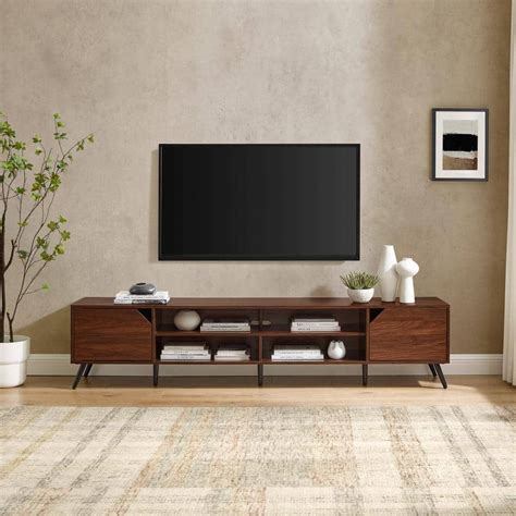 Welwick Designs In Dark Walnut Wood Modern Wide Tv Stand With Open