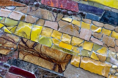 Mosaic Of Colored Tiles And Natural Stones Ceramic Mosaic Background