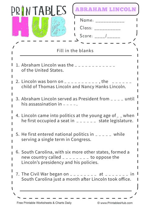 Free Printable Abraham Lincoln Worksheets Pdf Printables Hub