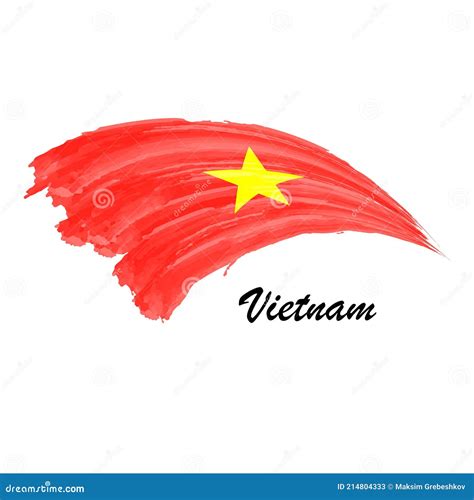 Watercolor Painting Flag Of Vietnam Brush Stroke Illustration Stock