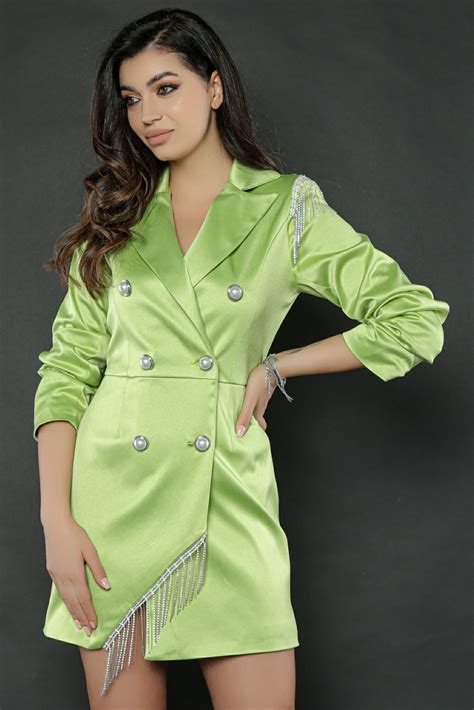 Rochie Verde Tip Sacou Cu Strasuri R Madelia Fashion Magazin