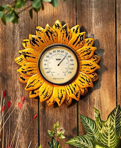 Metal Sunflower Thermometer Outdoor Thermometer Garage Decor Fence Decor