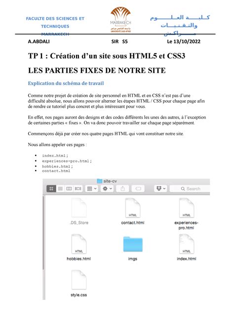 TP2 Création Site CV Cours et exercices d informatique A SIR S5 Le