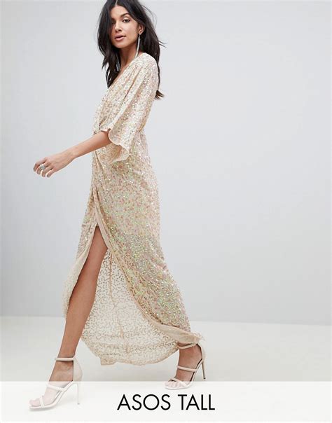 Asos Design Tall Sequin Kimono Maxi Dress Shopperboard