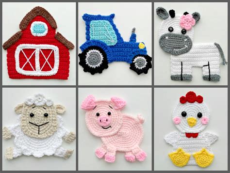 Pattern Farm Animal Applique Crochet Patterns Pdf Barn Tractor Etsy