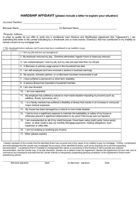 Affidavit Hardship Form Affidavitform Net