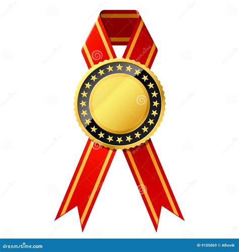 Gold Badge With Red Ribbon Stock Vector Illustration Of Event 9105069