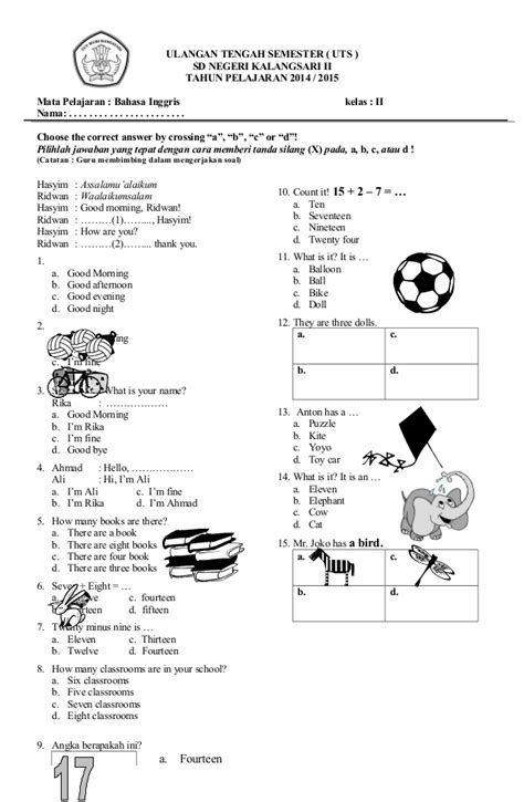 ☀ Get Soal Bahasa Inggris Kelas 2 Semester 2 Dan Kunci Jawaban Images Griz S Blog