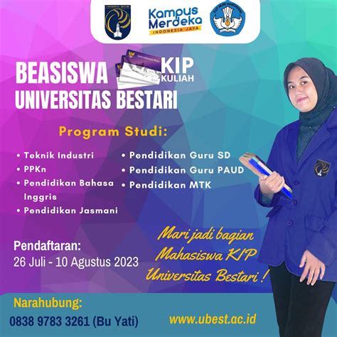 Pendaftaran Beasiswa Kip Kuliah Universitas Bestari Tahun 2023