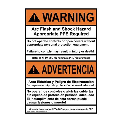 Portrait Ansi Nfpa E Warning Arc Flash Shock Hazard Ppe Sign Awep