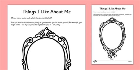 Things I Like About Me Self Esteem Worksheet Cfeearly Level