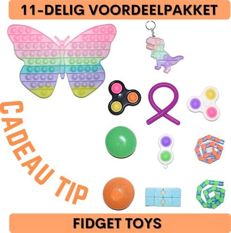 11 Delig Fidget Toys Pakket VOORDEELPAKKET Incl XXL Vlinder Pop