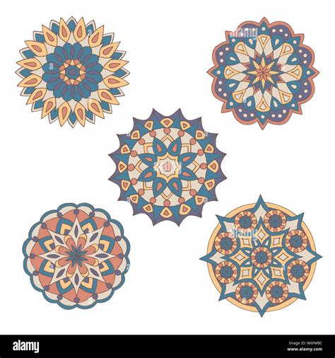 Abstract Set Of Hand Drawn Mandalas In Beautiful Colors On White