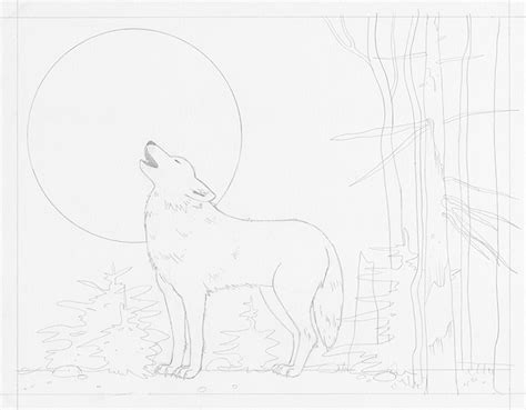 How To Draw A Wolf Howling At Moon