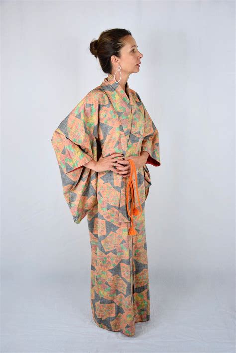 Cleaned Japanese Vintage Kimono Robe Silk With Free Obijime Belt Silk