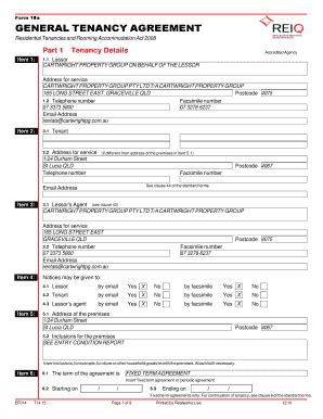 Fillable Online Form A General Tenancy Agreement Residential