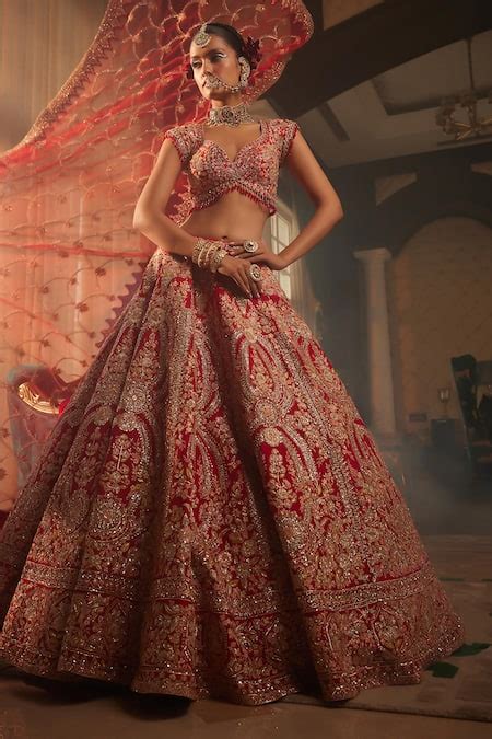 Buy Red Raw Silk Embroidery Zari Thread Alluring Bridal Lehenga Set For