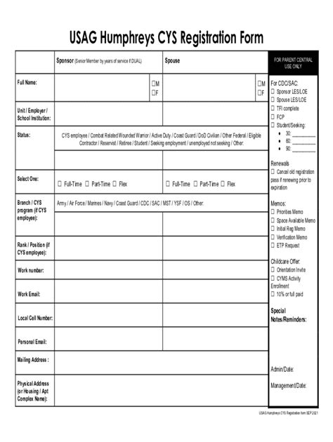 Fillable Online Humphreys Armymwr Application FilesCYS Registration