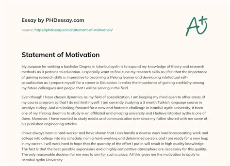 Statement Of Motivation 300 Words