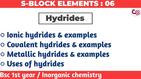 Hydrides Of S Block Elements S Block Element Bsc St Year