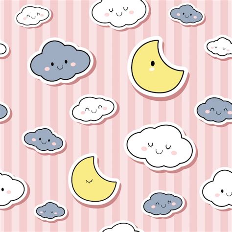 Premium Vector Cute Pink Stripe Sky And Cloud Cartoon Doodle Seamless Pattern