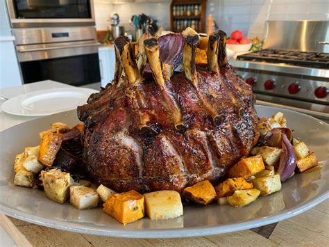 Crown Roast Of Pork With Roasted Root Vegetables Recipe Katie Lee