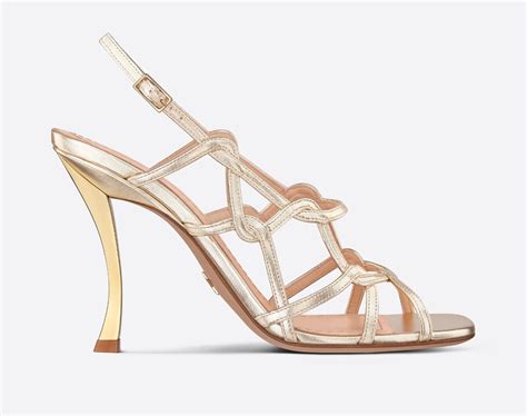 Christian Dior D Fame Heeled Sandals In Gold Tone Laminated Lambskin — Ufo No More