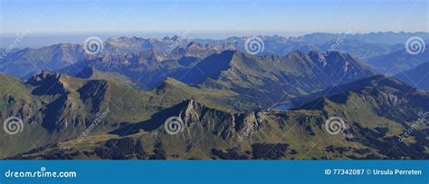 Summer Scene In The Swiss Alps View From Sex Rouge Stock Image Image Of Bernese Saanenland