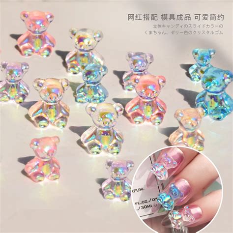 12pcs Mixed 3 Size Cute Bear 3d Nail Art Decorations Fashion Nail