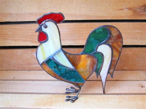 Stained Glass Rooster Rustic 3d Ornament Stand Up Handmade