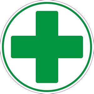 No X Mm First Aid Cross Circle Health Safety Signs Sticker Green