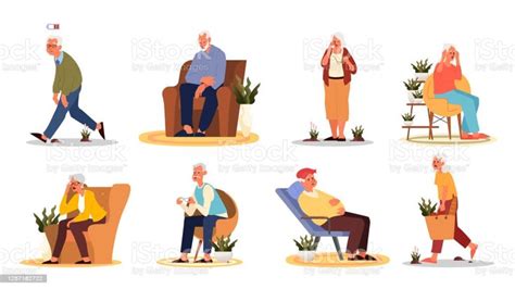 Tired And Sleepy Old Man And Woman Eldery People With Lack Of