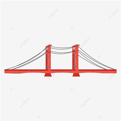 A Red Suspension Bridge On A White Background