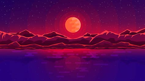 HD wallpaper: abstract, digital art, Moon, Moon Rays, mountains ...