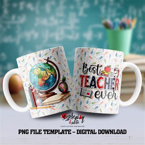 Best Teacher Ever Mug Template Teacher Mug Wrap Teaching Etsy