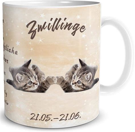 TRIOSK Tasse Katze Lustig Mit Spruch Sternzeichen Zwillinge Katzenmotiv