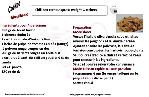 Recette Cookeo Chili Express Weight Watchers Recettes Faciles Rapides