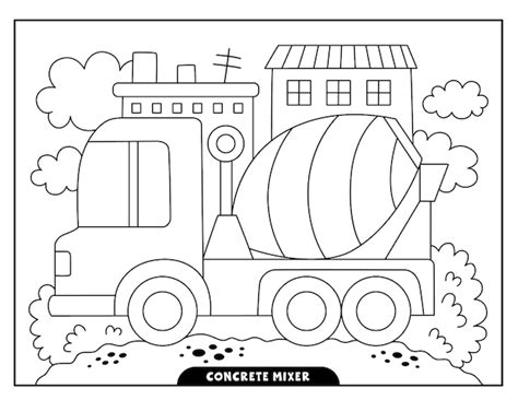 Premium Vector Concrete Mixer Truck Coloring Pages For Kids