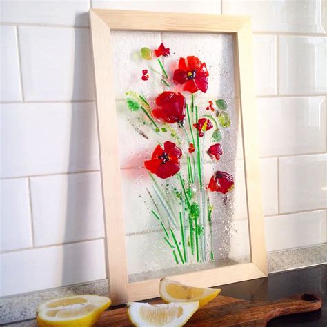 Fused Glass Poppies 2 Fused Glass Wall Art Poppies Picture With