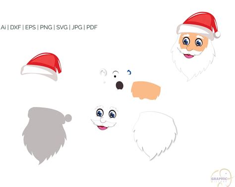 Santa Face Svg Eps Vector Clipart Digital Silhouette And Etsy