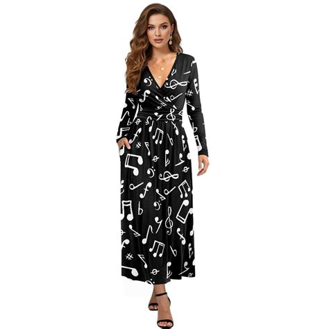 tutolipy musical note printed dresses  women long sleeve midi dress