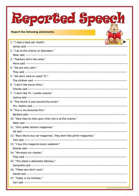 Reported Speech Worksheet Free Esl Printable Worksheets Made By