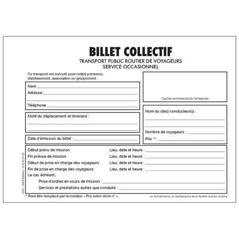 Billet Collectif Transport Public Routier De Voyageurs Service Occasionnel