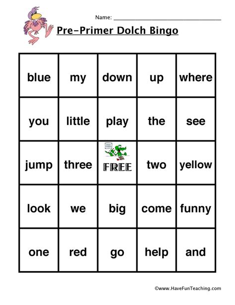 Pre Primer Sight Words Bingo Have Fun Teaching