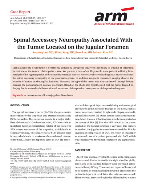 Pdf Spinal Accessory Neuropathy Associated With The Tumor Located On The Jugular Foramen