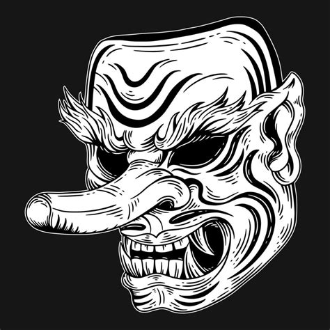 Dark Art Japanese Devil Oni Mask Tattoo Hand Drawn Hatching Style 9750868 Vector Art At Vecteezy