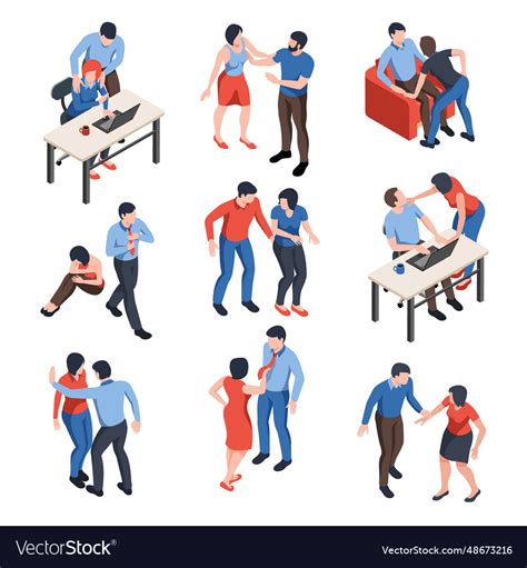 Harassment Isometric Set Royalty Free Vector Image